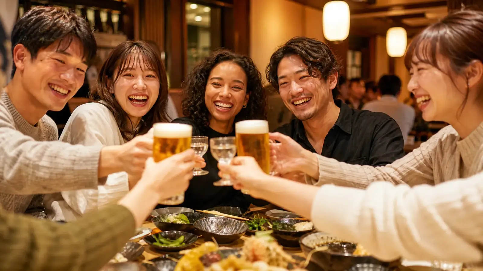 笑顔あふれる乾杯のシーン